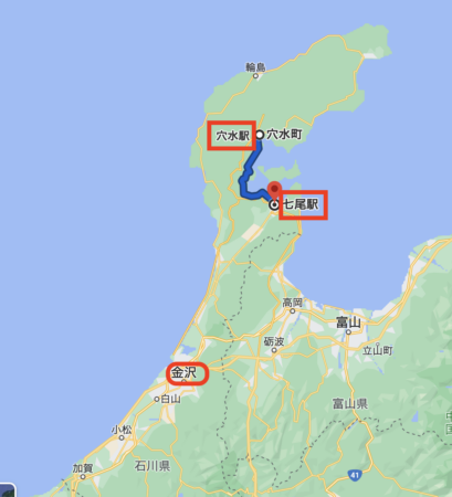 金沢から能登半島へ電車で行くには七尾から穴水まで行く