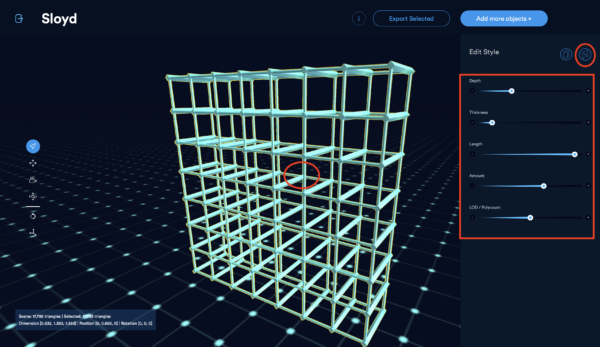 3Dモデル生成ツールSloyd調整画面