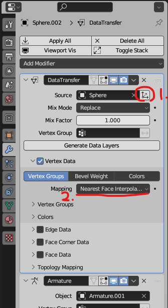 データ転送モディファイアー設定（トポロジーが異なる場合）