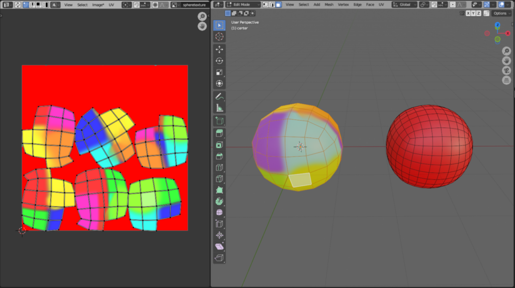 左の球体のUV展開図