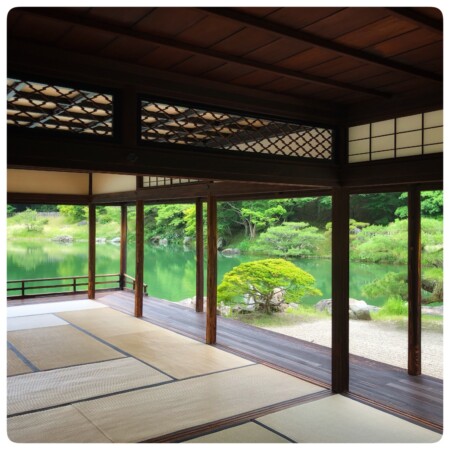 栗林公園の茶室　掬月亭空の景色